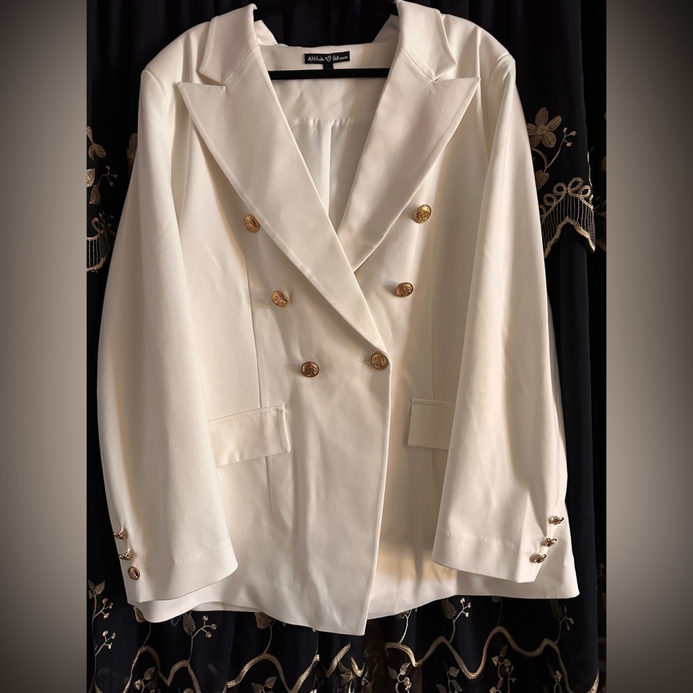 White and Gold Double-Breasted Blazer